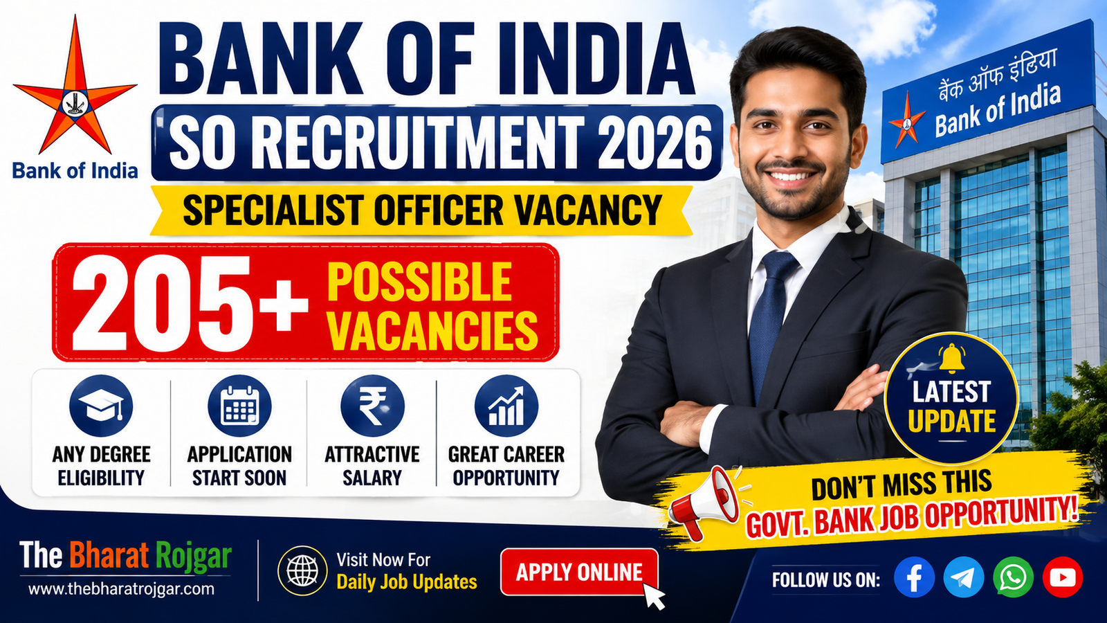 Bank of India SO Recruitment 2026 205 Specialist Officer Vacancy